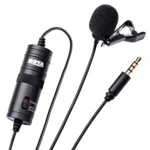 Boya ByM1 Auxiliary Omnidirectional Lavalier Condenser Microphone With 20ft Audio Cable (White) For Vlog, Video, Youtube For Smartphones, Mac, PC, tablet, Camera